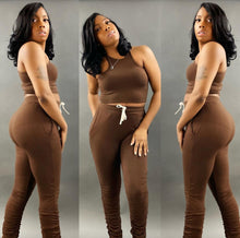 Load image into Gallery viewer, Plus Size I’ll Be Chillin Ruched Pants Set - Chocolate
