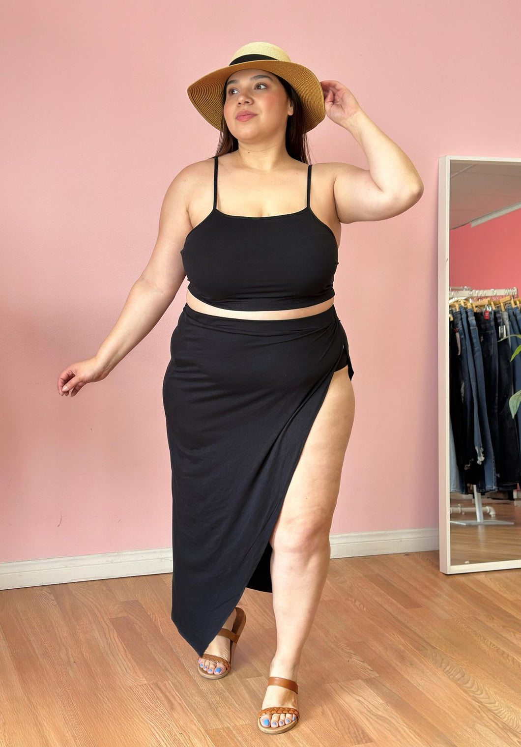 Plus Size Summer Party Maxi Skirt Set - Black